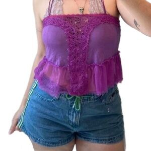 SUPER BEAUTIFUL purple free people rare fairy lace sheer tank top